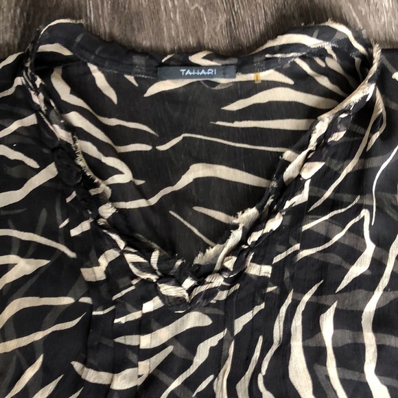 Tahari Sheer Long Sleeve Patterned Top - Picture 5 of 7